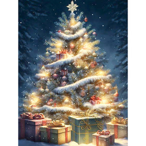 Christmas Tree On Snowy Night 30*40CM(Canvas) Full Round Drill Diamond Painting