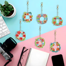 Load image into Gallery viewer, 6PCS Double Sided Special Shape Diamond Painting Keychain (Flower Swim Circle)
