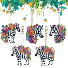 Load image into Gallery viewer, 5PCS Double Sided Special Shape Diamond Painting Keychain (Flower Zebra)
