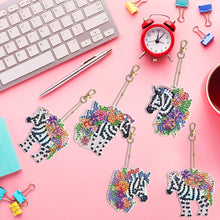 Load image into Gallery viewer, 5PCS Double Sided Special Shape Diamond Painting Keychain (Flower Zebra)
