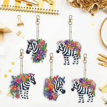 Load image into Gallery viewer, 5PCS Double Sided Special Shape Diamond Painting Keychain (Flower Zebra)
