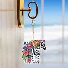 Load image into Gallery viewer, 5PCS Double Sided Special Shape Diamond Painting Keychain (Flower Zebra)
