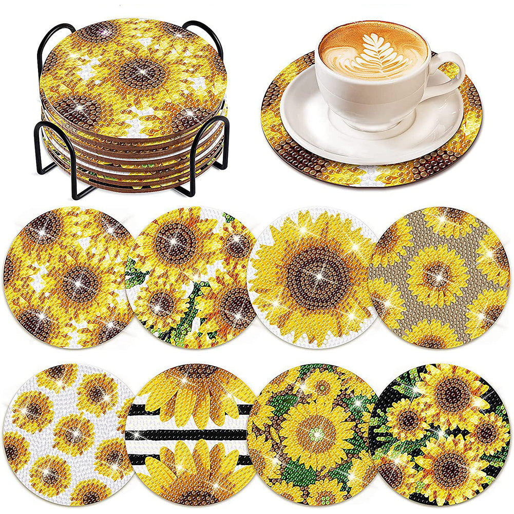 8PCS Wood Special Shape Diamond Painting Coasters Kits (Sunflowers)