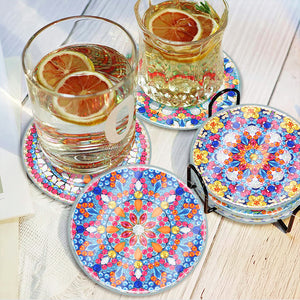 6PCS Acrylic Special Shape Diamond Painting Art Coaster Kit Washable with Holder