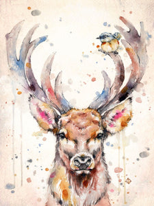 Watercolor Deer 30*40CM Full Round Drill Diamond Painting