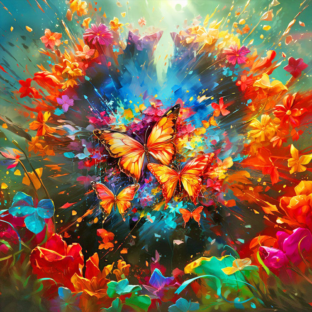Oil Butterfly And Flower 40*40CM Full Round Drill Diamond Painting