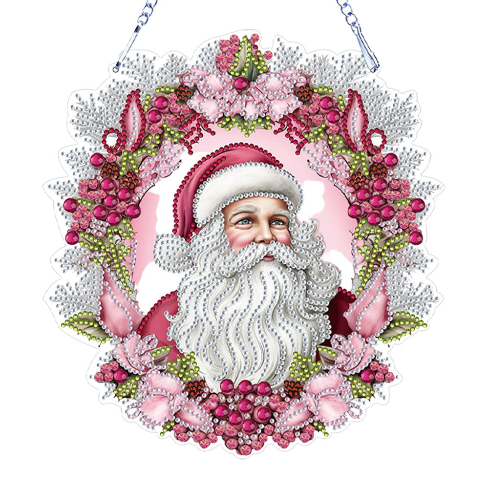 Acrylic Special Shape Diamond Painting Hanging Sign Pink Santa (#1)