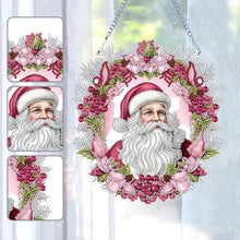 Load image into Gallery viewer, Acrylic Special Shape Diamond Painting Hanging Sign Pink Santa (#1)
