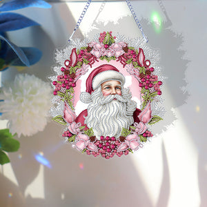 Acrylic Special Shape Diamond Painting Hanging Sign Pink Santa (#1)