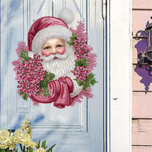 Load image into Gallery viewer, Acrylic Special Shape Diamond Painting Hanging Sign Pink Santa (#2)
