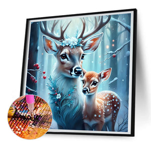 Sika Deer In The Snow 30*30CM Full Round Drill Diamond Painting