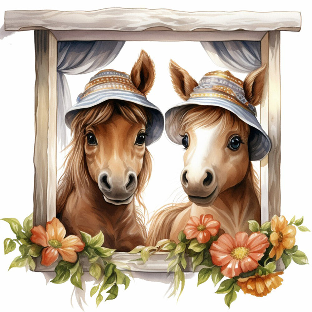Window Animal Horse 30*30CM Full Round Drill Diamond Painting