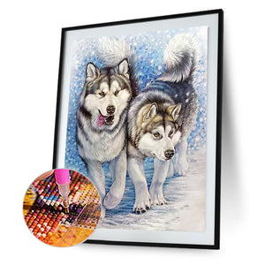 Wolf In The Snow 30*40CM Full Round Drill Diamond Painting