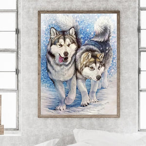 Wolf In The Snow 30*40CM Full Round Drill Diamond Painting