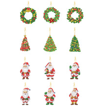 Load image into Gallery viewer, 12PCS Double Sided Special Shape Diamond Painting Keychain Christmas Trees Santa
