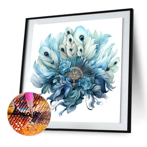 Blue Peacock Fan 30*30CM Full Round Drill Diamond Painting