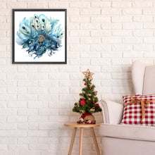 Load image into Gallery viewer, Blue Peacock Fan 30*30CM Full Round Drill Diamond Painting
