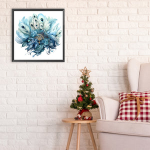 Blue Peacock Fan 30*30CM Full Round Drill Diamond Painting