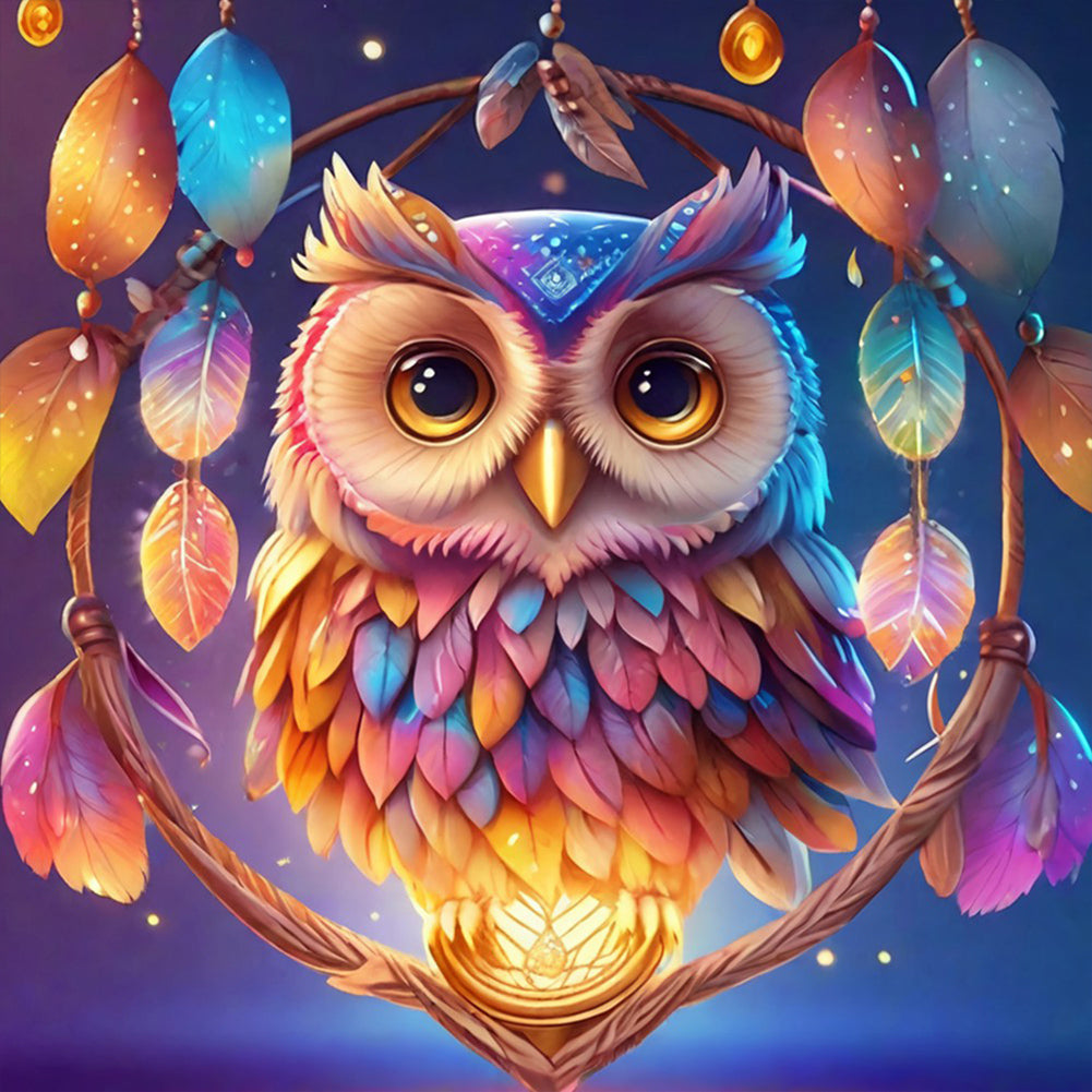 Owl Dream Catcher 30*30CM Full Round Drill Diamond Painting