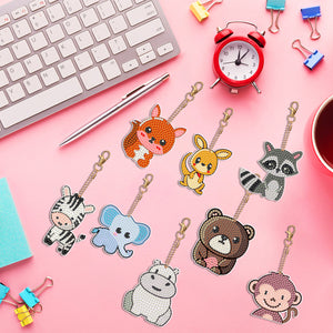 8PCS Double Sided Special Shape Diamond Painting Keychain (Little Animal)