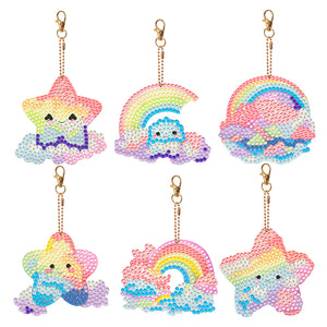 8PCS Double Sided Special Shape Diamond Painting Keychain (Rainbow and Stars)