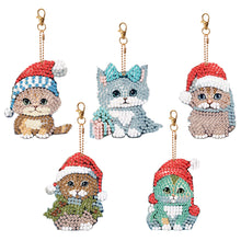 Load image into Gallery viewer, 5PCS Double Sided Special Shape Diamond Painting Keychain (Christmas Cat)
