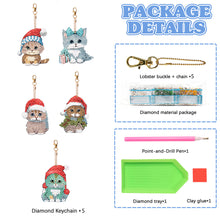 Load image into Gallery viewer, 5PCS Double Sided Special Shape Diamond Painting Keychain (Christmas Cat)
