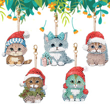 Load image into Gallery viewer, 5PCS Double Sided Special Shape Diamond Painting Keychain (Christmas Cat)
