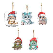 Load image into Gallery viewer, 5PCS Double Sided Special Shape Diamond Painting Keychain (Christmas Cat)
