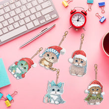 Load image into Gallery viewer, 5PCS Double Sided Special Shape Diamond Painting Keychain (Christmas Cat)
