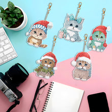 Load image into Gallery viewer, 5PCS Double Sided Special Shape Diamond Painting Keychain (Christmas Cat)
