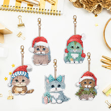 Load image into Gallery viewer, 5PCS Double Sided Special Shape Diamond Painting Keychain (Christmas Cat)
