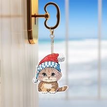 Load image into Gallery viewer, 5PCS Double Sided Special Shape Diamond Painting Keychain (Christmas Cat)
