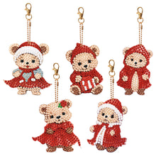 Load image into Gallery viewer, 5PCS Double Sided Special Shape Diamond Painting Keychain (Little Bear in Red)
