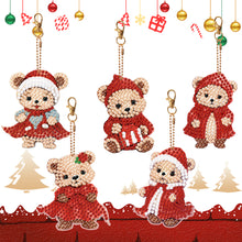 Load image into Gallery viewer, 5PCS Double Sided Special Shape Diamond Painting Keychain (Little Bear in Red)
