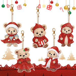 5PCS Double Sided Special Shape Diamond Painting Keychain (Little Bear in Red)