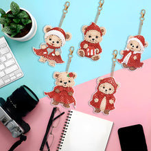 Load image into Gallery viewer, 5PCS Double Sided Special Shape Diamond Painting Keychain (Little Bear in Red)
