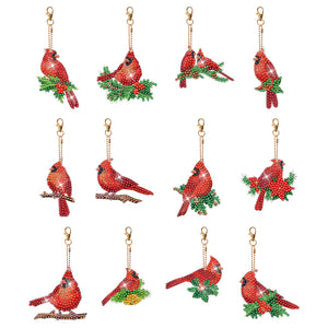 5PCS Double Sided Special Shape Diamond Painting Keychain (Cardinals)