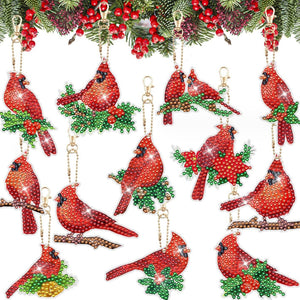 5PCS Double Sided Special Shape Diamond Painting Keychain (Cardinals)