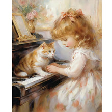 Load image into Gallery viewer, Piano Cat Girl 40*50CM Full Round Drill Diamond Painting
