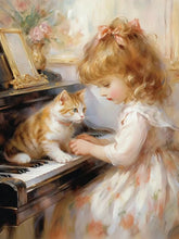 Load image into Gallery viewer, Piano Cat Girl 40*50CM Full Round Drill Diamond Painting
