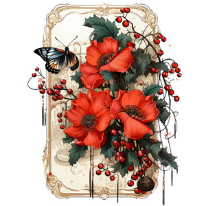 Retro Red Flower Butterfly 30*40CM Full Round Drill Diamond Painting