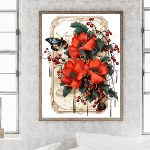 Retro Red Flower Butterfly 30*40CM Full Round Drill Diamond Painting