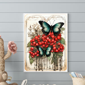 Retro Red Flower Butterfly 30*40CM Full Round Drill Diamond Painting