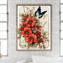 Load image into Gallery viewer, Retro Red Flower Butterfly 30*40CM Full Round Drill Diamond Painting
