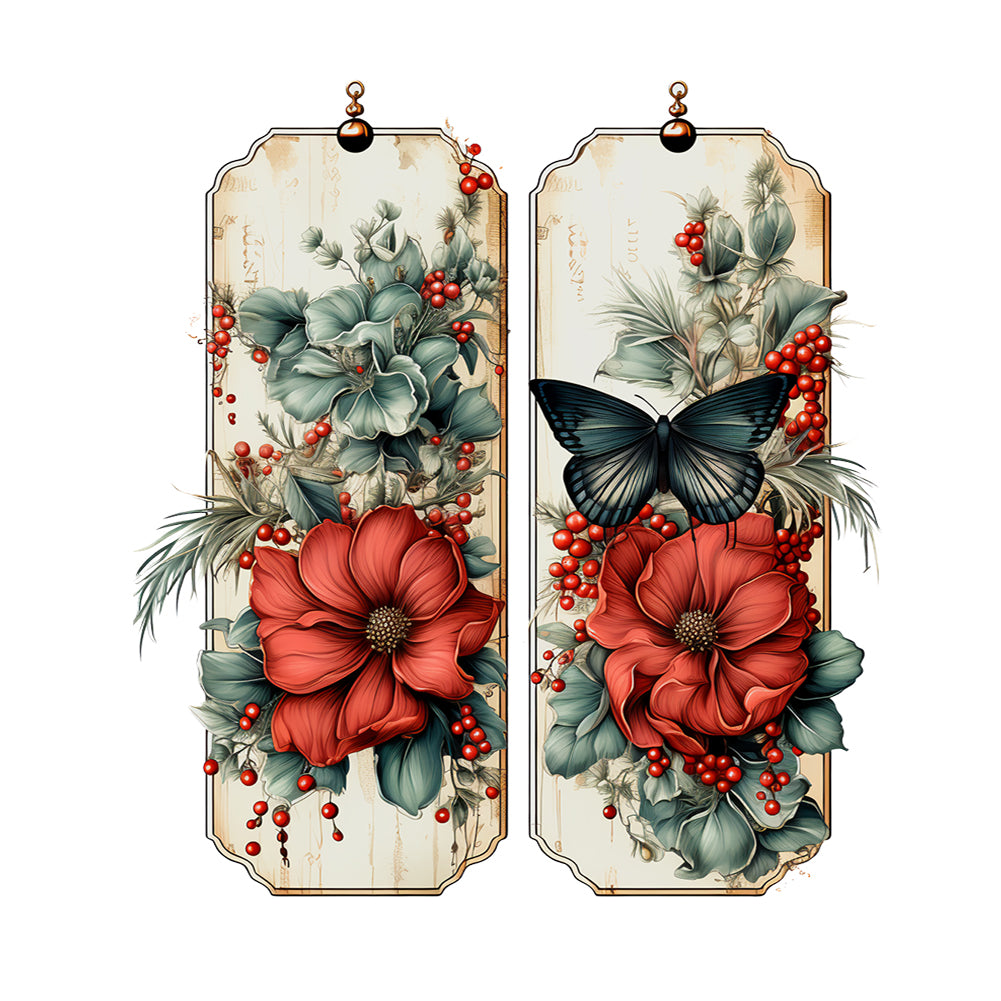 Retro Red Flower Butterfly 30*40CM Full Round Drill Diamond Painting