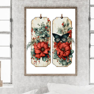 Retro Red Flower Butterfly 30*40CM Full Round Drill Diamond Painting