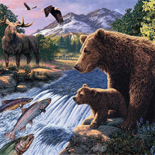 Load image into Gallery viewer, Forest With River Grizzly Bear And Fish 40*40CM Full Square Drill Diamond Painting
