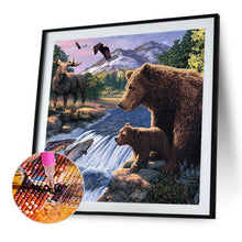 Load image into Gallery viewer, Forest With River Grizzly Bear And Fish 40*40CM Full Square Drill Diamond Painting
