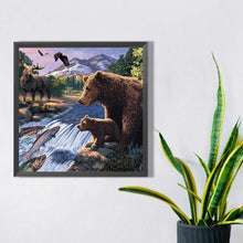 Load image into Gallery viewer, Forest With River Grizzly Bear And Fish 40*40CM Full Square Drill Diamond Painting
